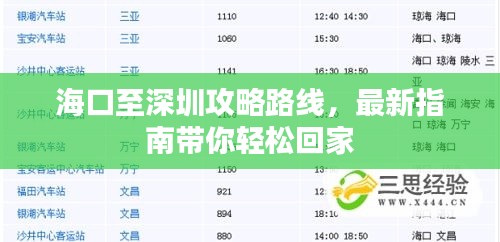 海口至深圳攻略路線，最新指南帶你輕松回家