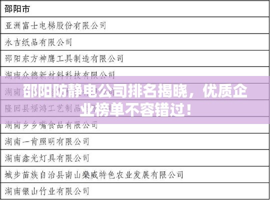 邵陽防靜電公司排名揭曉，優(yōu)質(zhì)企業(yè)榜單不容錯過！