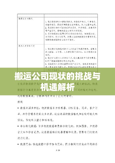 搬運(yùn)公司現(xiàn)狀的挑戰(zhàn)與機(jī)遇解析