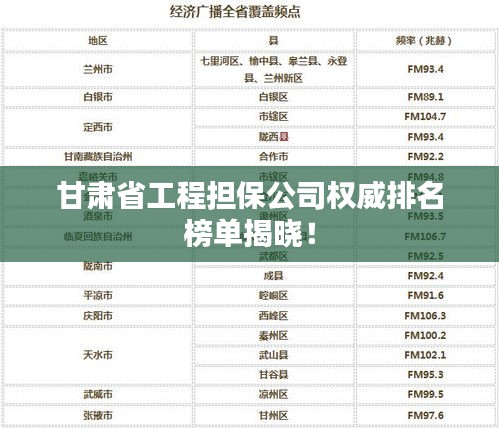 甘肅省工程擔保公司權(quán)威排名榜單揭曉！